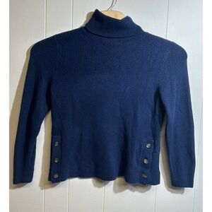 J.Crew Womens Navy Blue Textured Turtleneck Sweater Side Button BC907 Size M